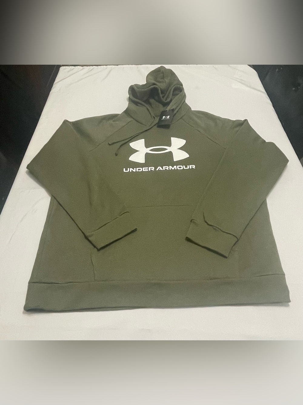 NWT Under Armour Men's Olive Green Hoodie pullover with White Logo